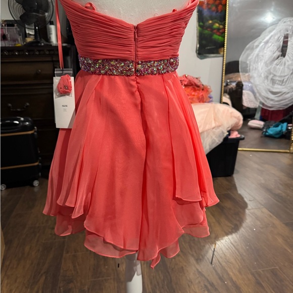 Elegant Coral Embellished Dress - Picture 4 of 8